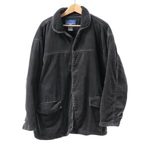Vintage Anchor Blue Black Corduroy Jacket Mens Large Button Up Sherpa Collared